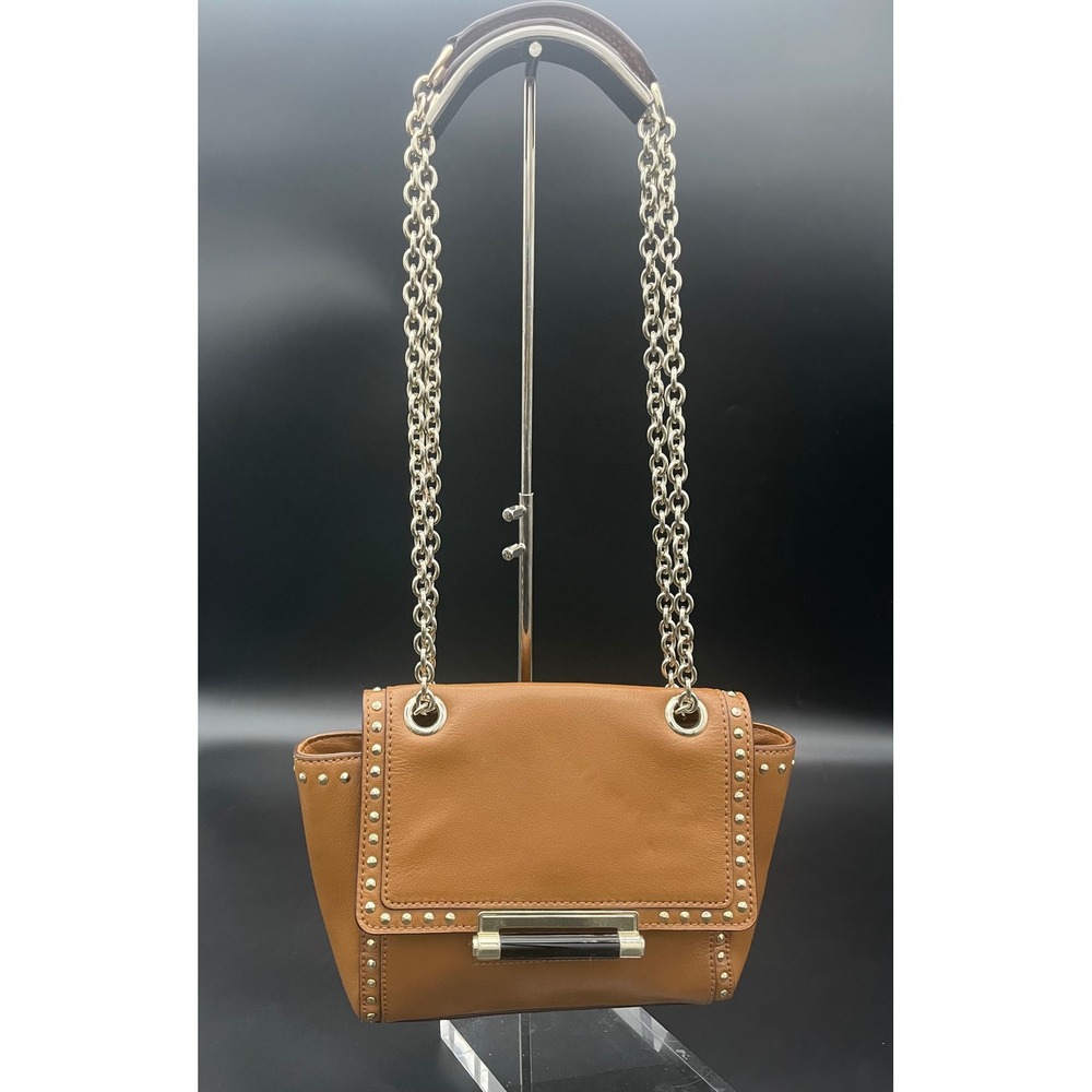 Diane von Furstenberg Highline Chain Bag Tan Leather Studded Shoulder Crossbody